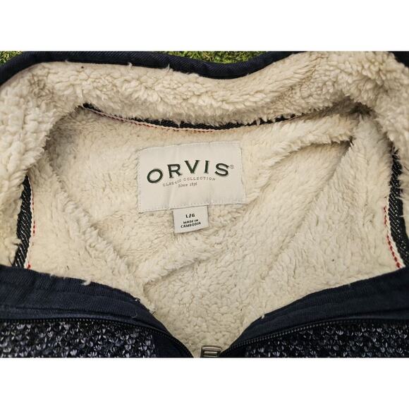 Orvis Sweater Mens Large Blue Sherpa Lined 1/4 Zip Pullover Long Sleeve Fleece - Picture 2 of 5